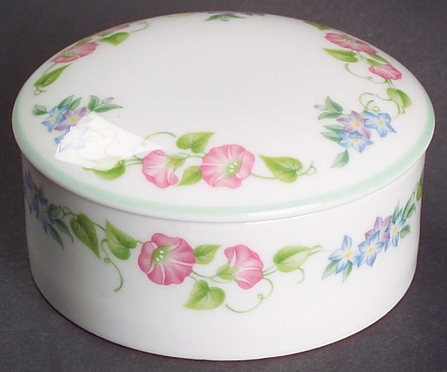 English Garden (Green Trim) Round Box & Lid by Royal Worcester-1