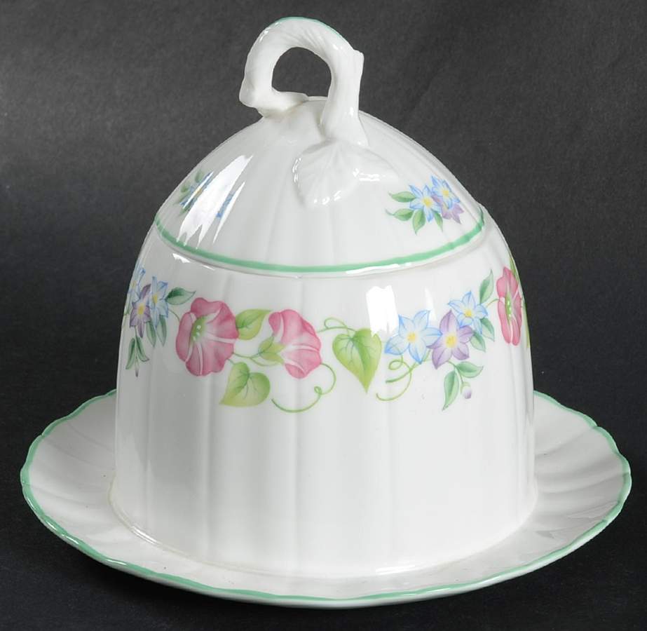 English Garden (Green Trim) Honey Pot & Lid by Royal Worcester-1