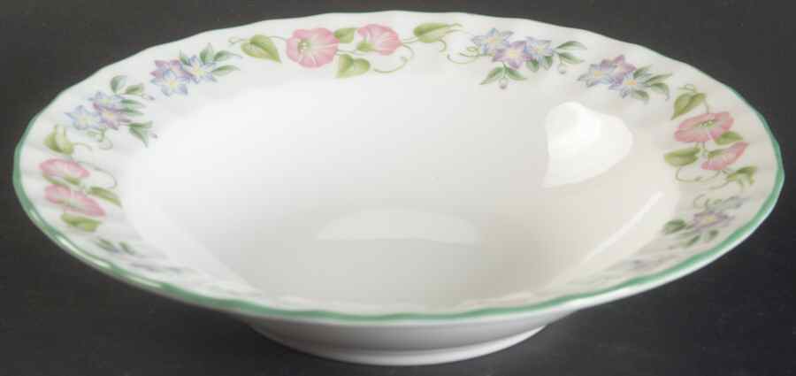 English Garden (Green Trim) Rim Fruit/Dessert (Sauce) Bowl by Royal Worcester-1