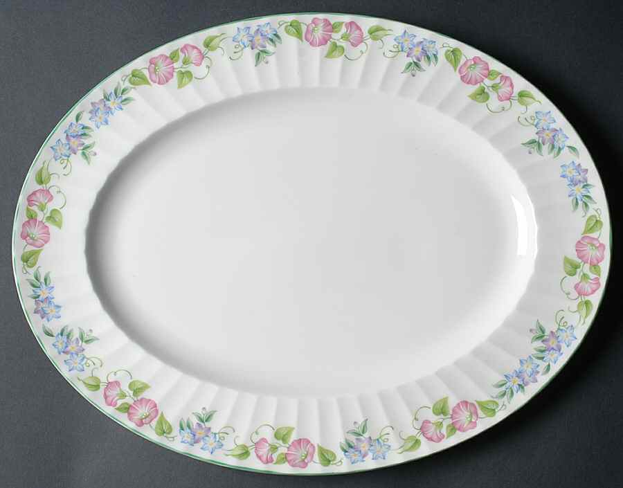 English Garden (Green Trim) 15" Oval Serving Platter by Royal Worcester-1