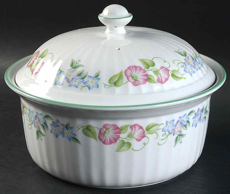 English Garden (Green Trim) 1.5 Qt Round Covered Casserole by Royal Worcester-1