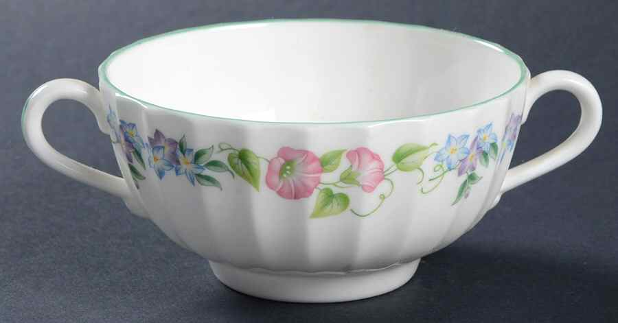 English Garden (Green Trim) Footed Cream Soup Bowl by Royal Worcester-1