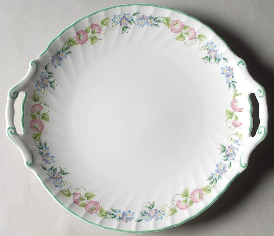 English Garden (Green Trim) Handled Cake Plate by Royal Worcester-1
