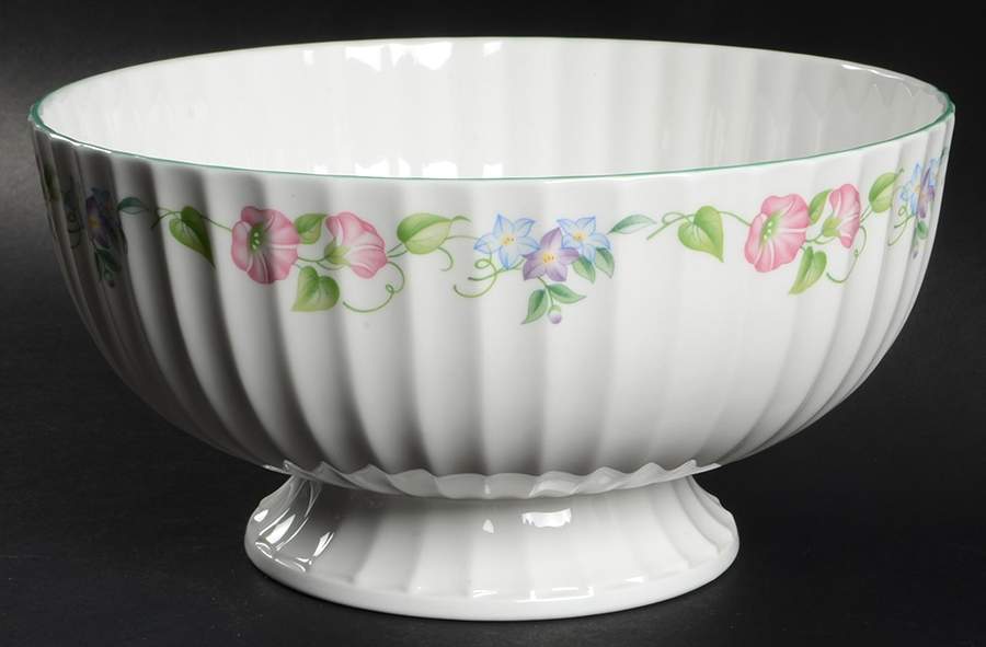 English Garden (Green Trim) Large Footed Salad Serving Bowl by Royal Worcester-1