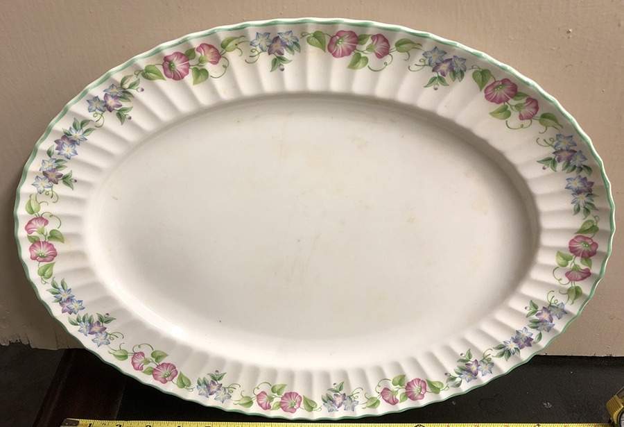 English Garden (Green Trim) 18" Oval Serving Platter by Royal Worcester-1