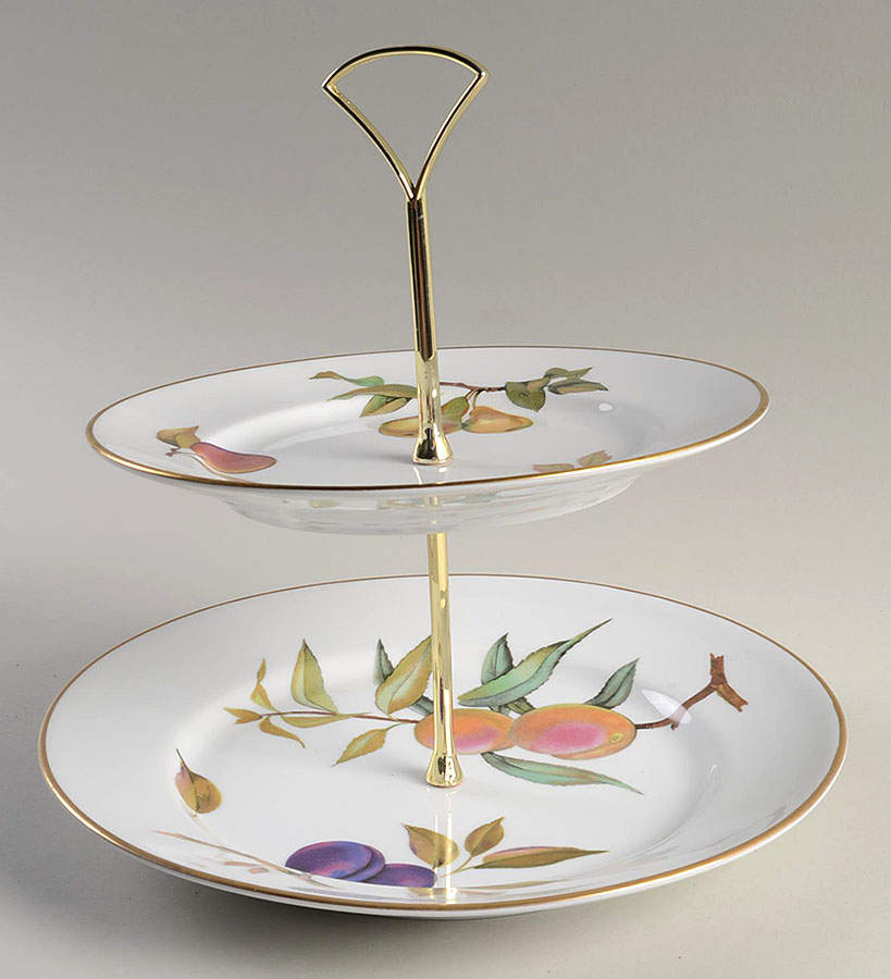 Evesham Gold 2 Tiered Serving Tray (Dinner & Salad Plate) by Royal Worcester-1