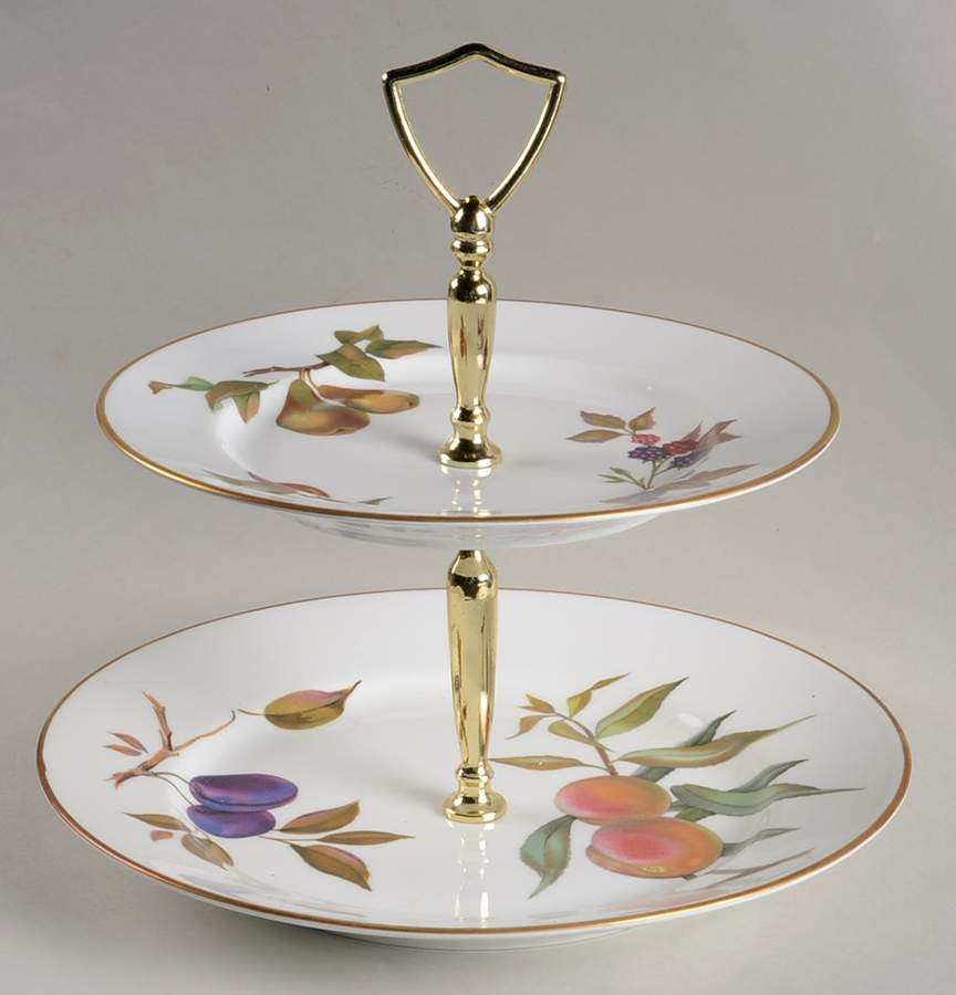 Evesham Gold 2 Tiered Serving Tray (Dinner & Salad Plate) by Royal Worcester-1
