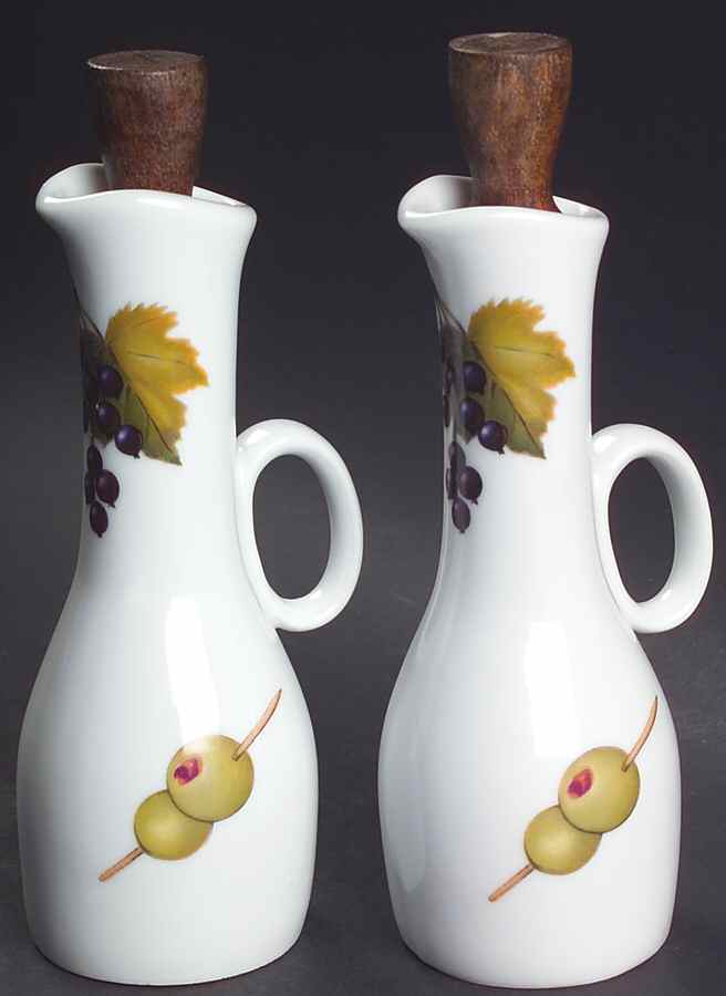 Evesham Gold Set of 2 Oil/Vinegar Cruets & Wood Stoppers by Royal Worcester-1