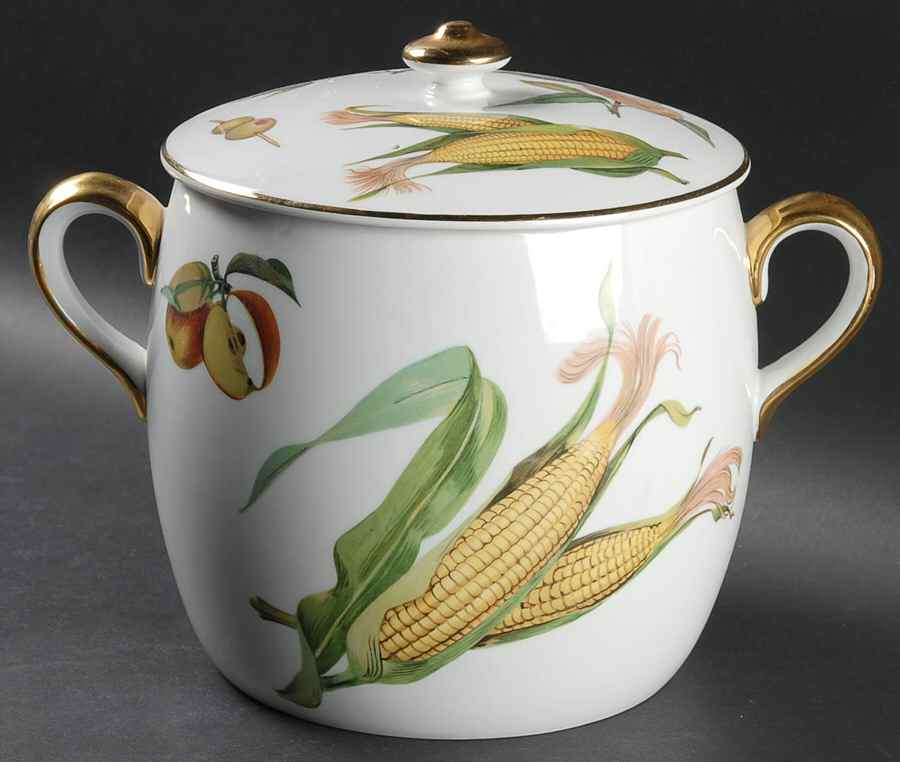 Evesham Gold Bean Pot & Lid by Royal Worcester-1