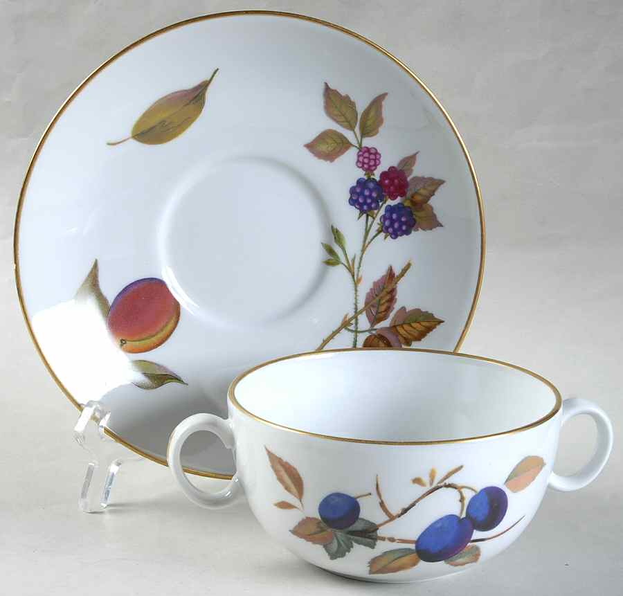 Evesham Gold Flat Cream Soup Bowl & Saucer Set by Royal Worcester-1