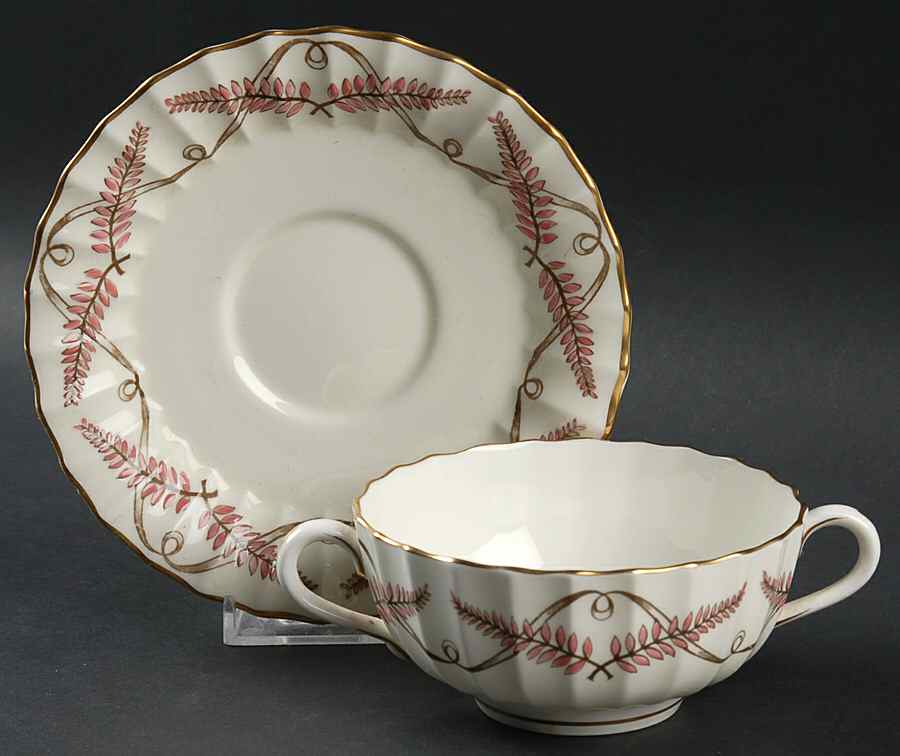 Ferncroft Pink Footed Cream Soup Bowl & Saucer Set by Royal Worcester-1