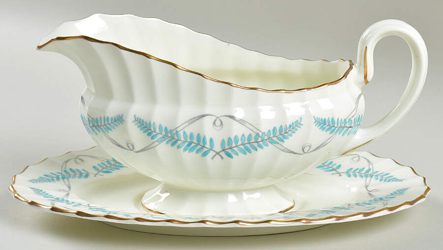 Ferncroft Turquoise Gravy Boat & Underplate by Royal Worcester-1
