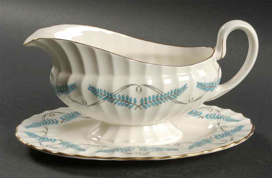 Ferncroft Turquoise Gravy Boat with Attached Underplate by Royal Worcester-1