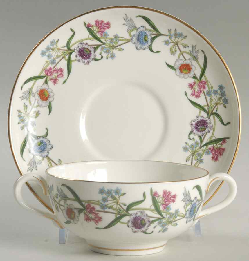 Fleurette Footed Cream Soup Bowl & Saucer Set by Royal Worcester-1
