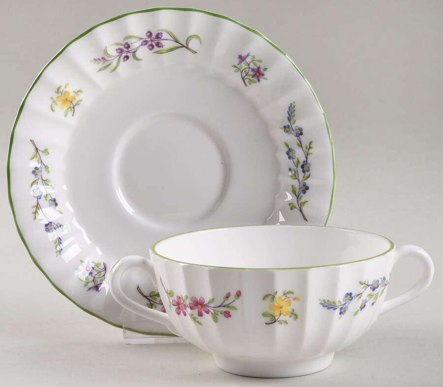 Fleuri Cream Soup Bowl & Saucer Set by Royal Worcester-1