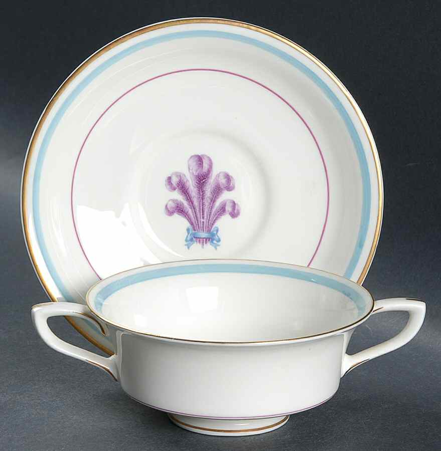 Florizel Footed Cream Soup Bowl & Saucer Set by Royal Worcester-1