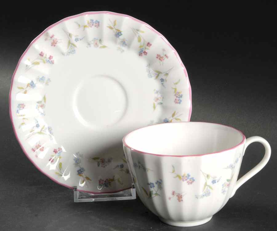 Forget Me Not Pink Flat Cup & Saucer Set by Royal Worcester-1