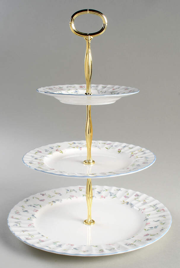 Forget Me Not Blue 13 7/8"-14 1/4" 3-Tiered Serving Tray(DP,SP,BB) HC by Royal Worcester-1