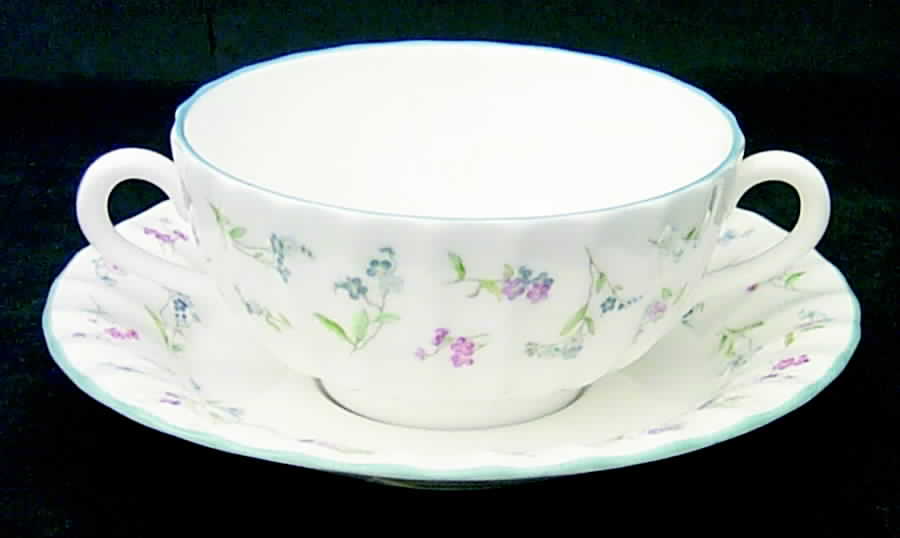 Forget Me Not Blue Flat Cream Soup Bowl & Saucer Set by Royal Worcester-1