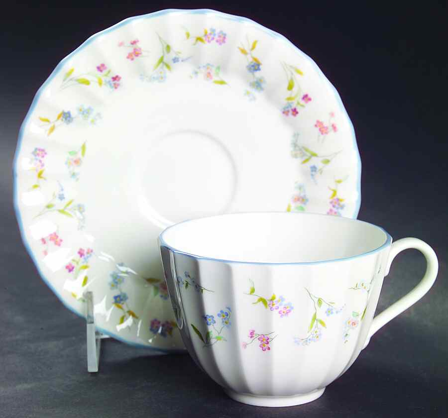 Forget Me Not Blue Flat Cup & Saucer Set by Royal Worcester-1