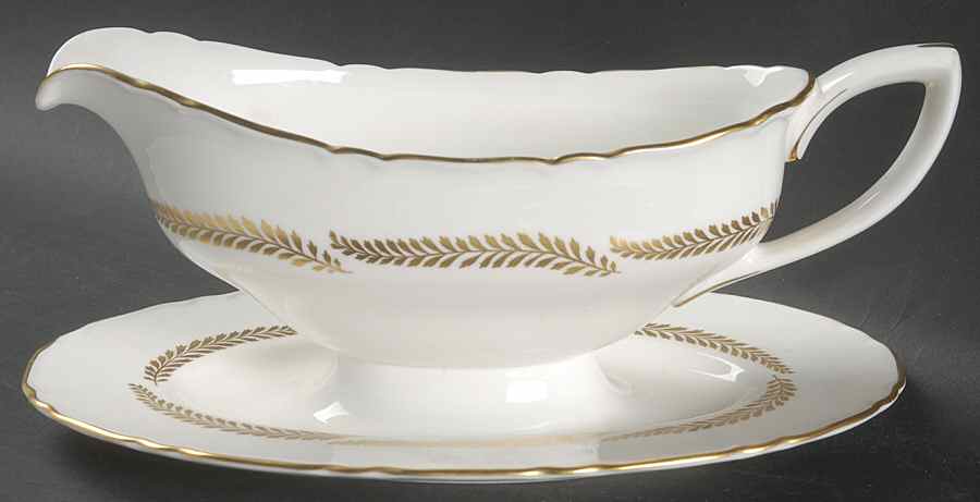 Golden Bracken Gravy Boat with Attached Underplate by Royal Worcester-1