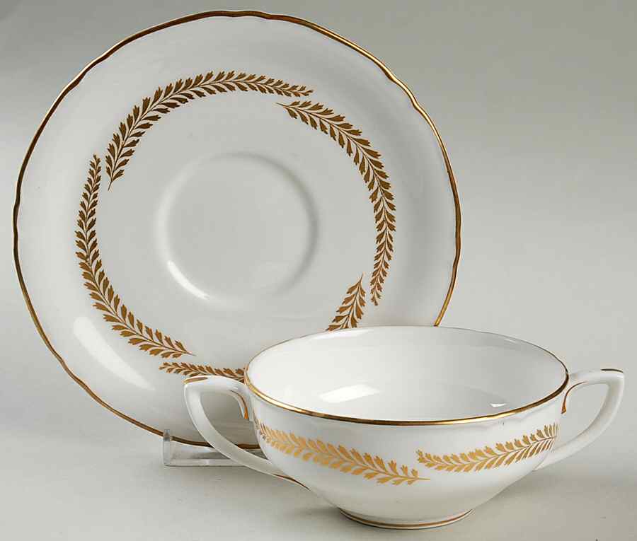 Golden Bracken Flat Cream Soup Bowl & Saucer Set by Royal Worcester-1