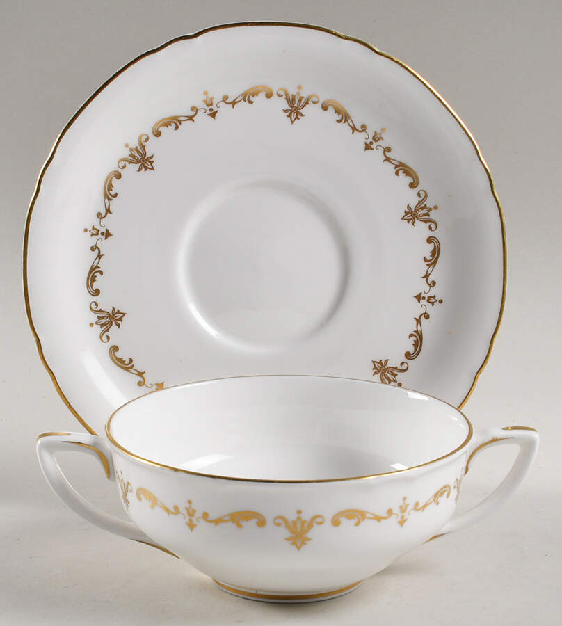 Gold Chantilly Flat Cream Soup Bowl & Saucer Set by Royal Worcester-1