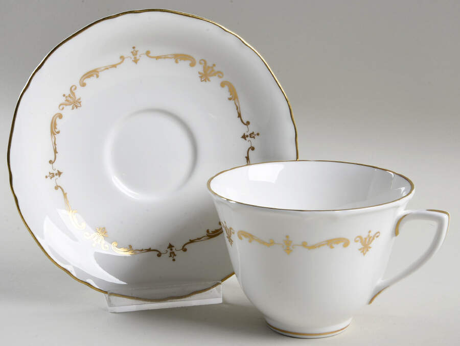 Gold Chantilly Footed Cup & Saucer Set by Royal Worcester-1