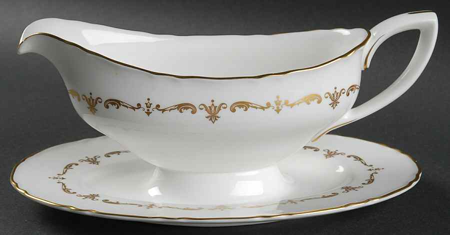 Gold Chantilly Gravy Boat with Attached Underplate by Royal Worcester-1