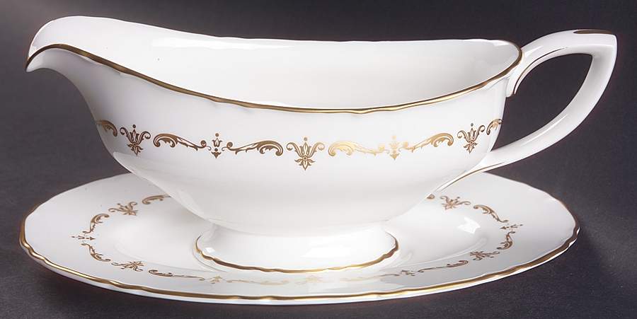 Gold Chantilly Gravy Boat & Underplate by Royal Worcester-1
