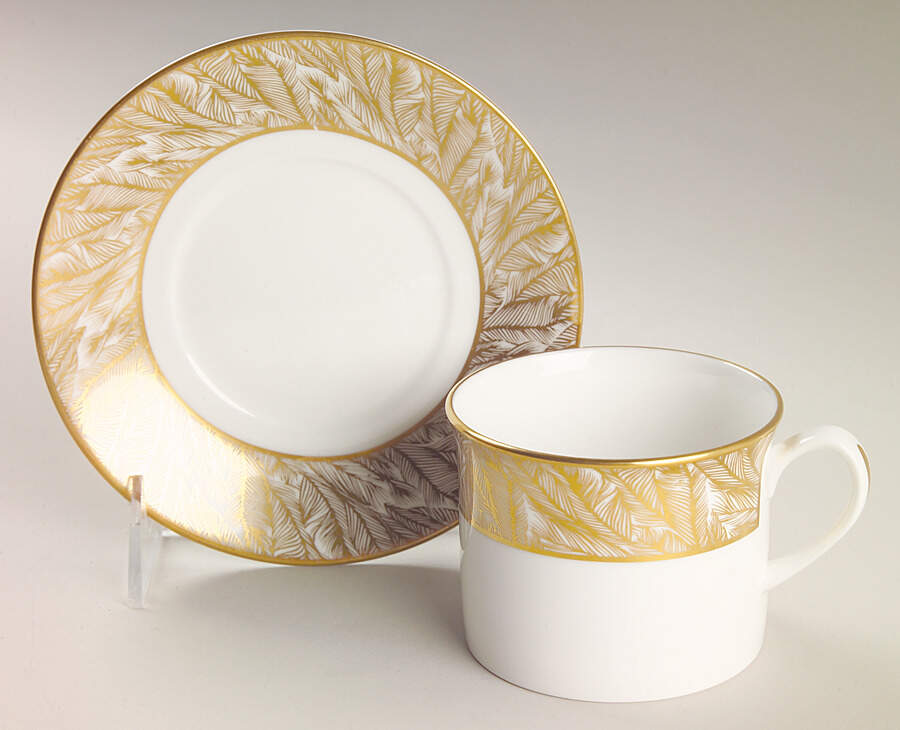 Gold Feathers Flat Cup & Saucer Set by Royal Worcester-1
