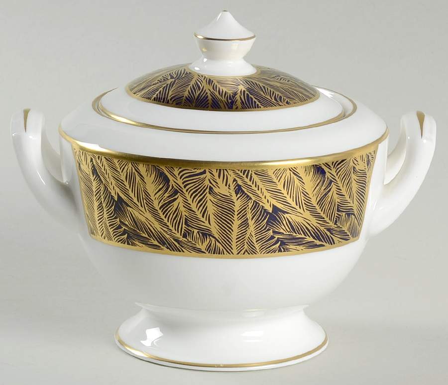 Gold Feathers Sugar Bowl & Lid by Royal Worcester-1