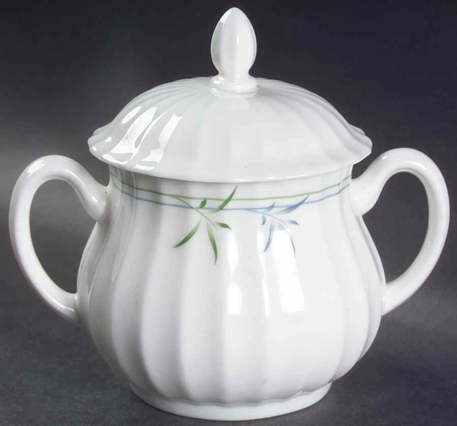 Green Bamboo Sugar Bowl & Lid by Royal Worcester-1