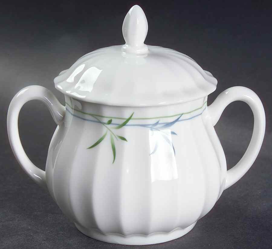 Green Bamboo Mini Sugar Bowl & Lid by Royal Worcester-1