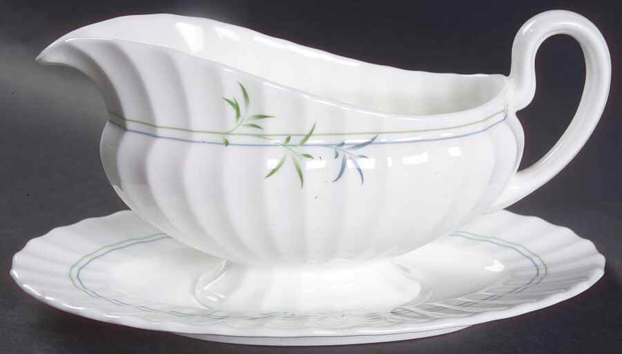 Green Bamboo Gravy Boat & Underplate by Royal Worcester-1