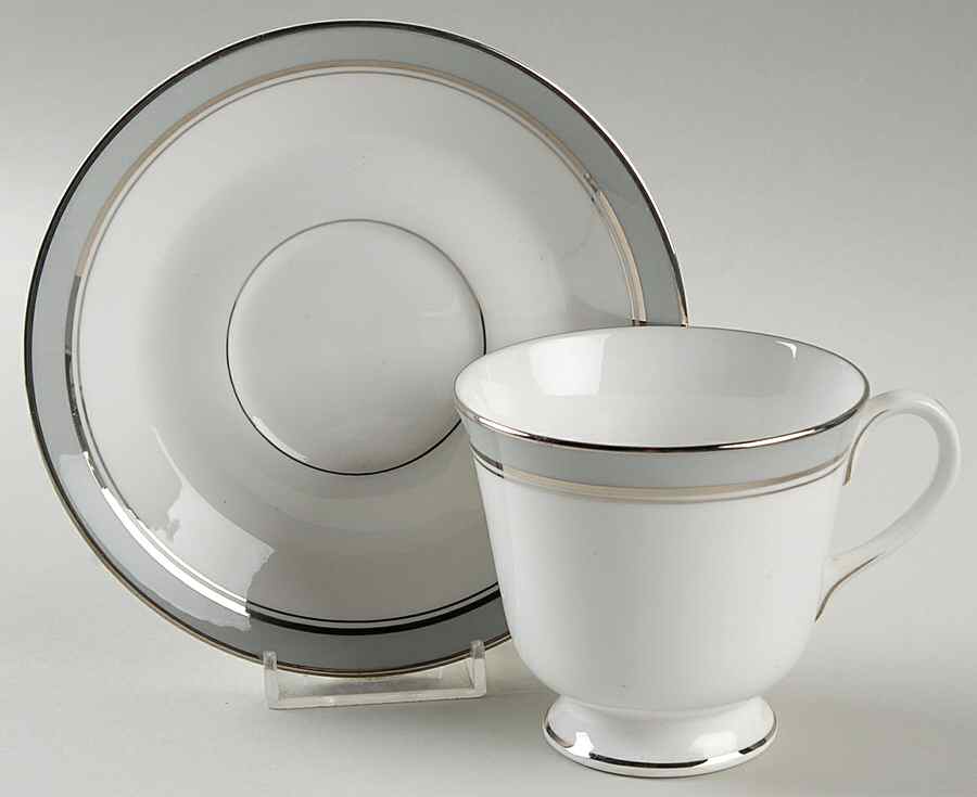 Grey Platinum Footed Cup & Saucer Set by Royal Worcester-1