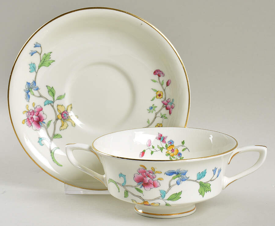 Hampton Court Footed Cream Soup Bowl & Saucer Set by Royal Worcester-1