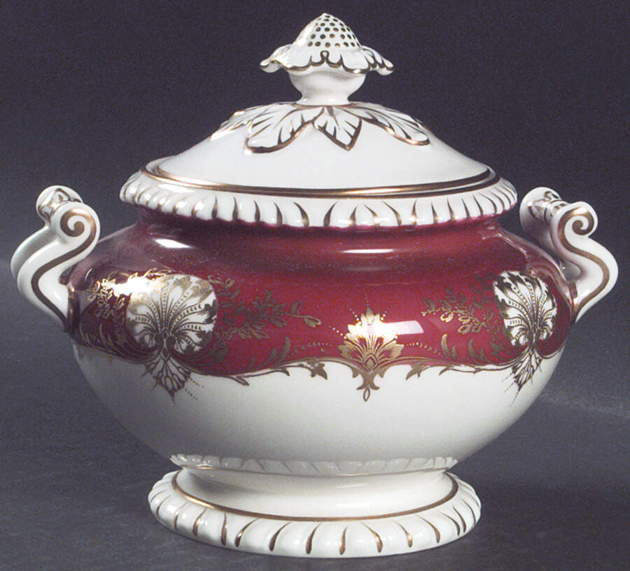 Hatfield Red Sugar Bowl & Lid by Royal Worcester-1