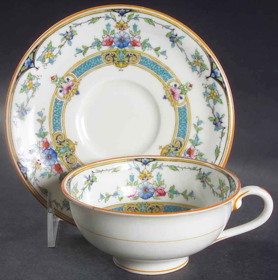 Hollywood (Light Cream, Smooth) Footed Cup & Saucer Set by Royal Worcester-1