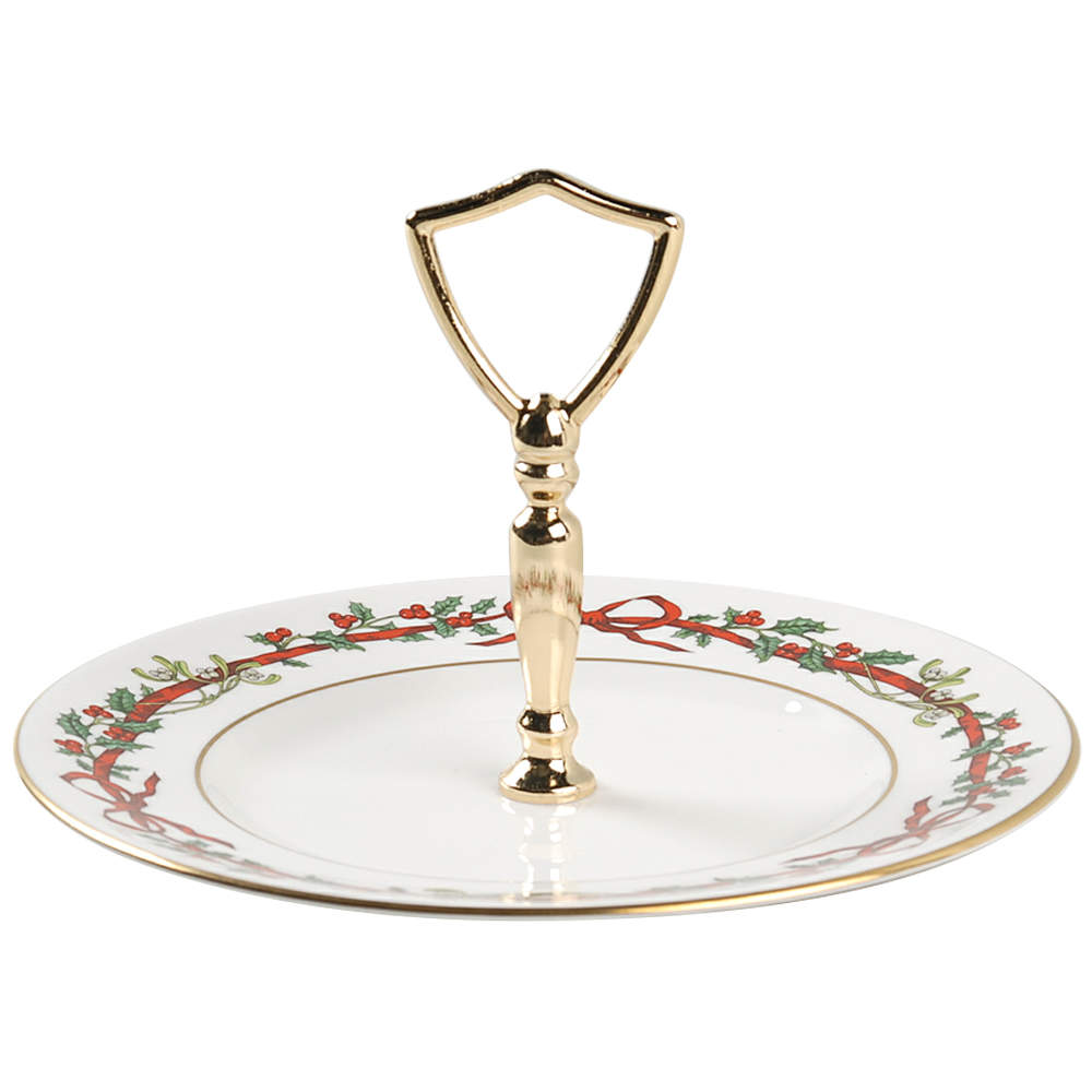 Holly Ribbons Round Serving Plate with Handle (SP) by Royal Worcester-1