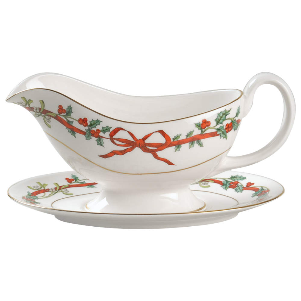 Holly Ribbons Gravy Boat & Underplate by Royal Worcester-1