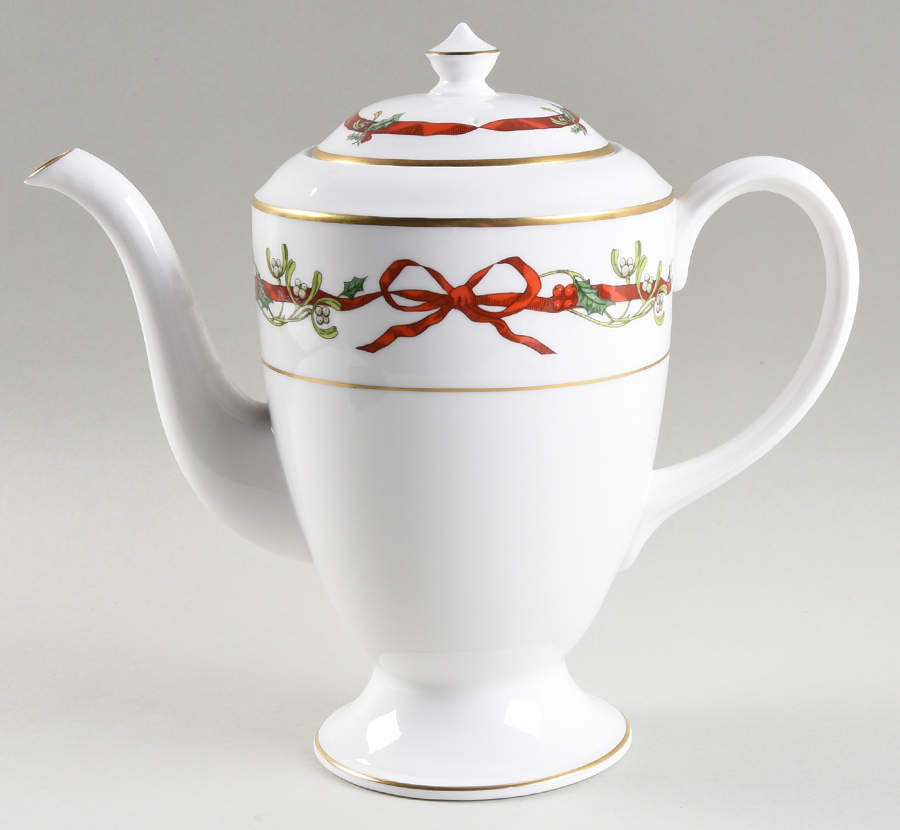 Holly Ribbons Coffee Pot & Lid by Royal Worcester-1