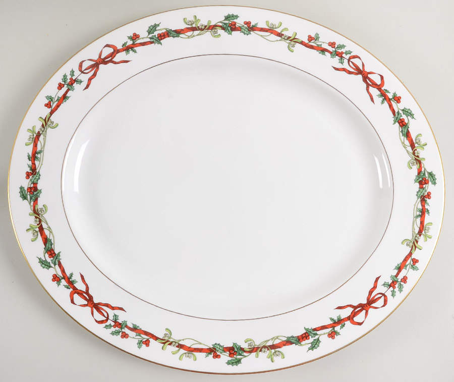 Holly Ribbons 17" Oval Serving Platter by Royal Worcester-1