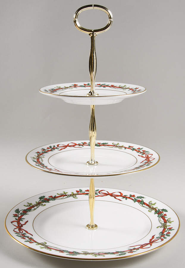 Holly Ribbons 13 7/8"-14 1/4" 3-Tiered Serving Tray(DP,SP,BB) HC by Royal Worcester-1