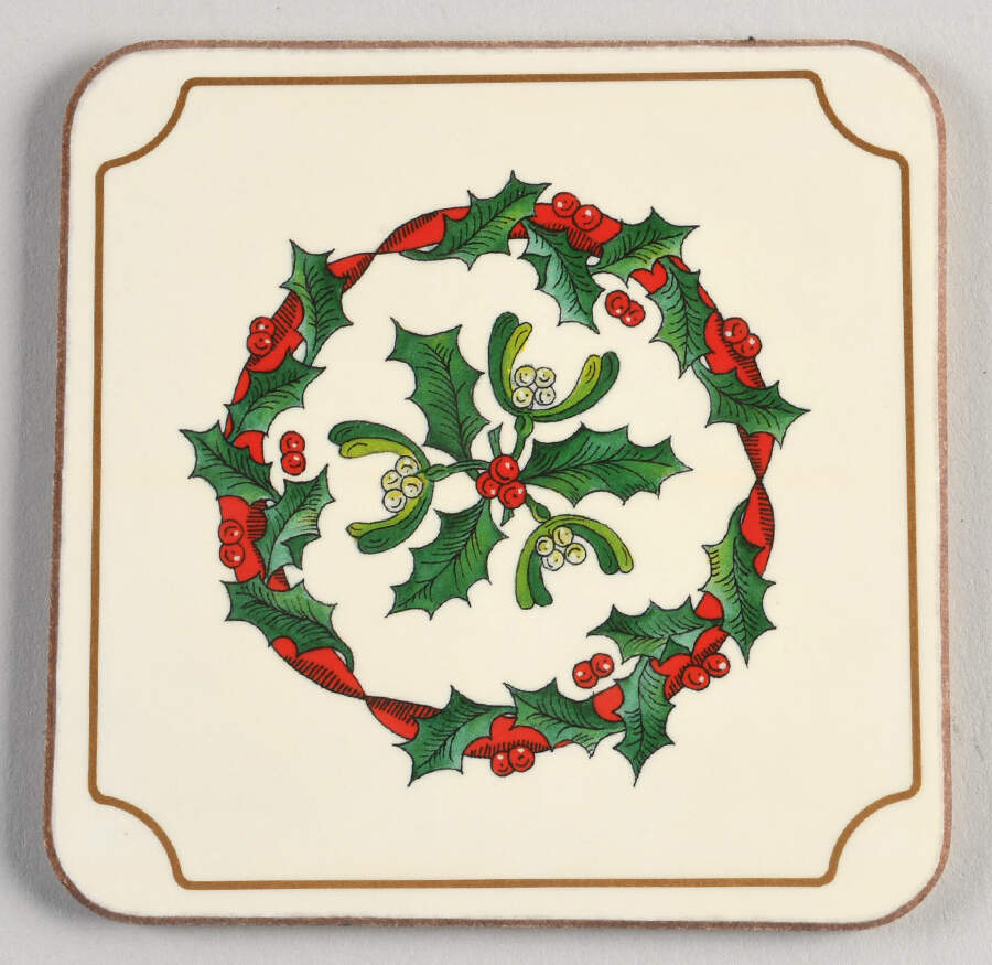 Holly Ribbons Cork Back Square Coaster by Royal Worcester-1