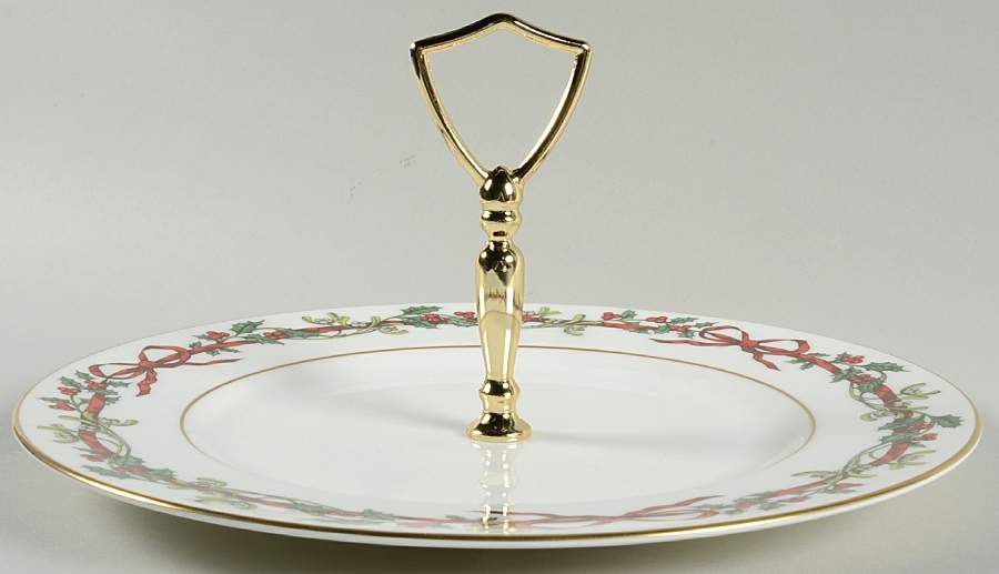 Holly Ribbons Round Serving Plate with Handle (DP) by Royal Worcester-1