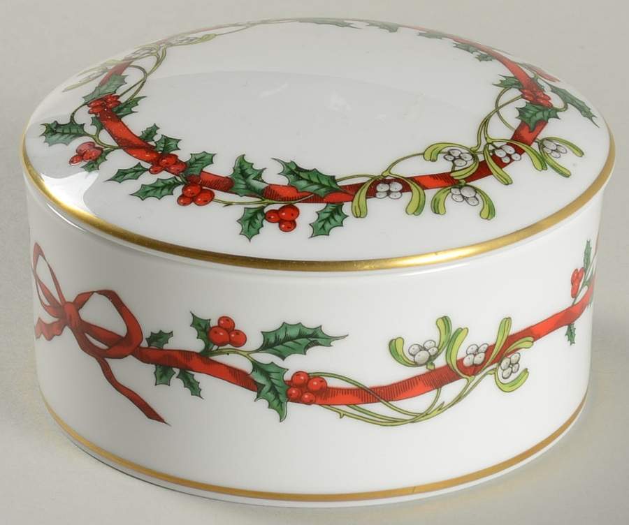Holly Ribbons Bon Bon & Lid by Royal Worcester-1