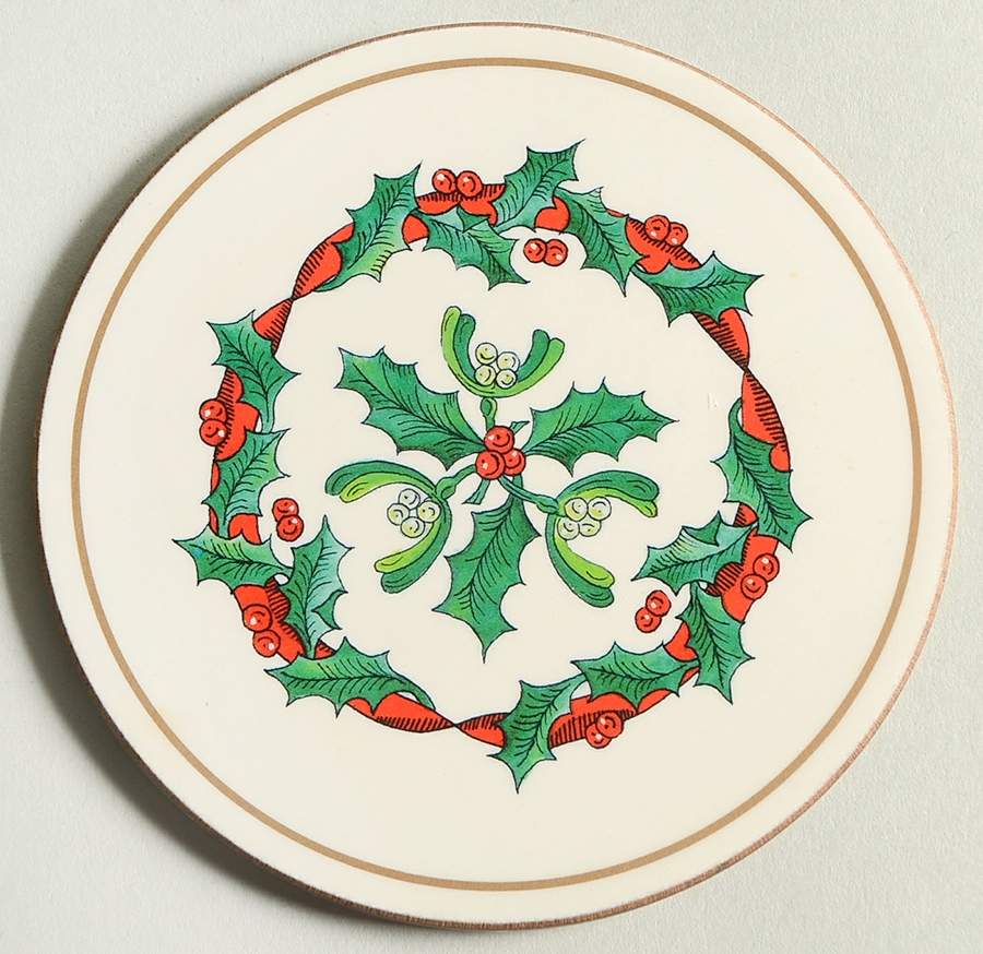 Holly Ribbons Coaster Plastic & Cork by Royal Worcester-1