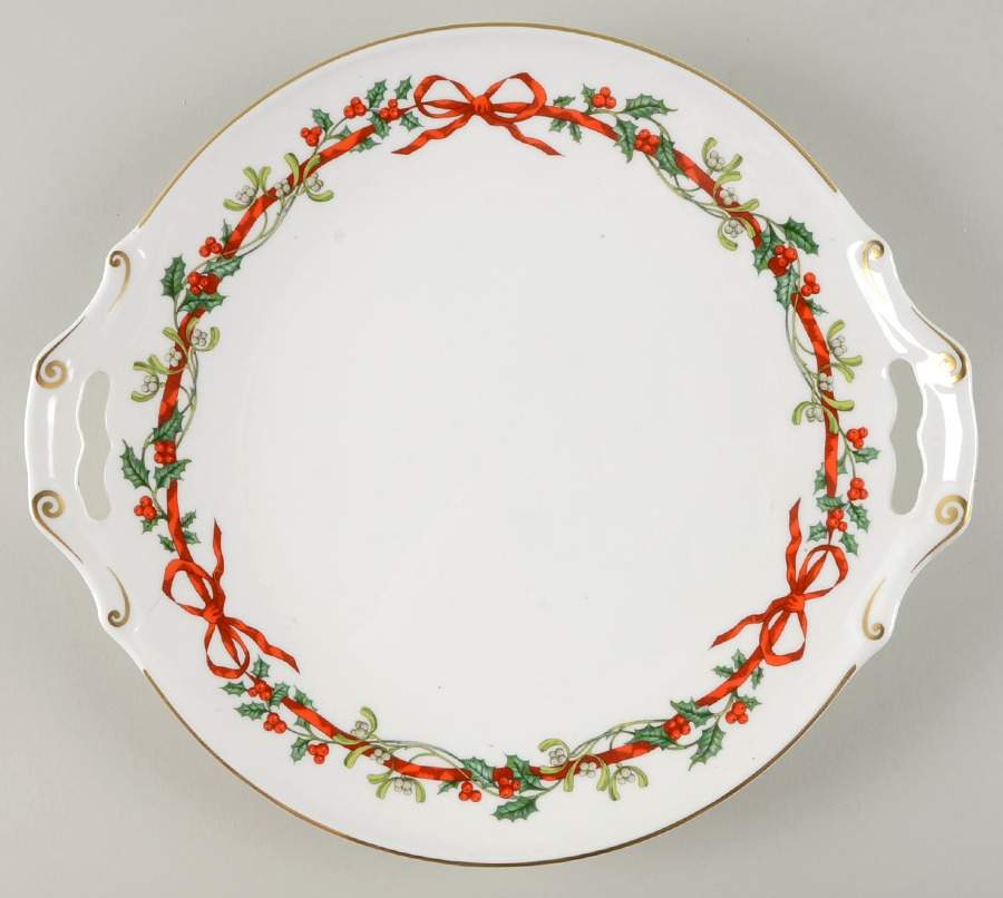 Holly Ribbons Handled Cake Plate by Royal Worcester-1