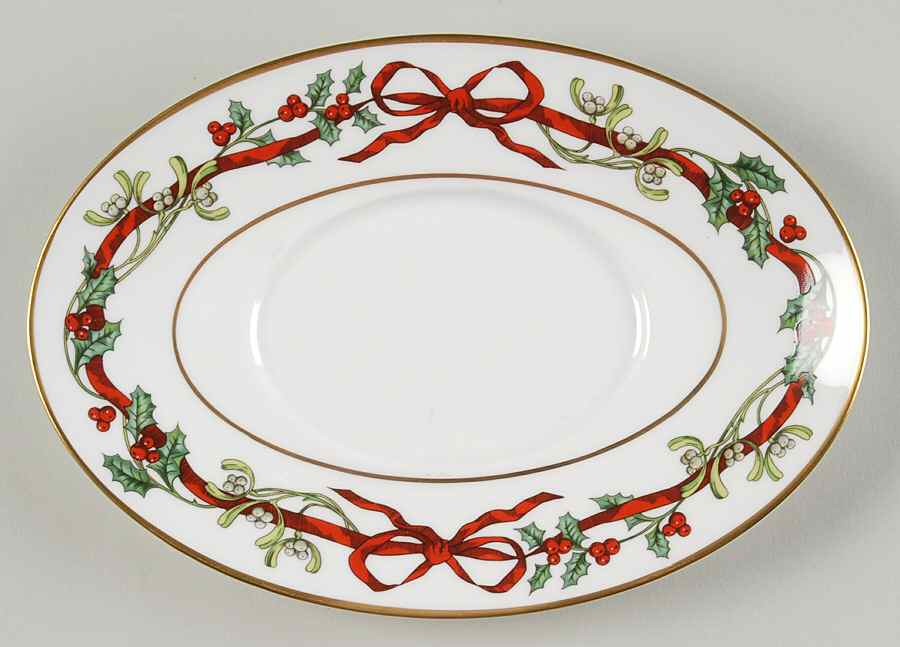 Holly Ribbons Underplate for Gravy Boat by Royal Worcester-1
